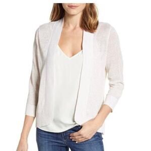 Tommy Bahama Lea Shimmer Open Front Cardigan Large White 100% Linen